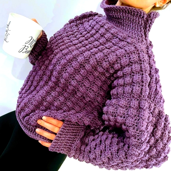 Unique Chunky Oversized Textured Turleneck Sweater - Picture 1 of 7